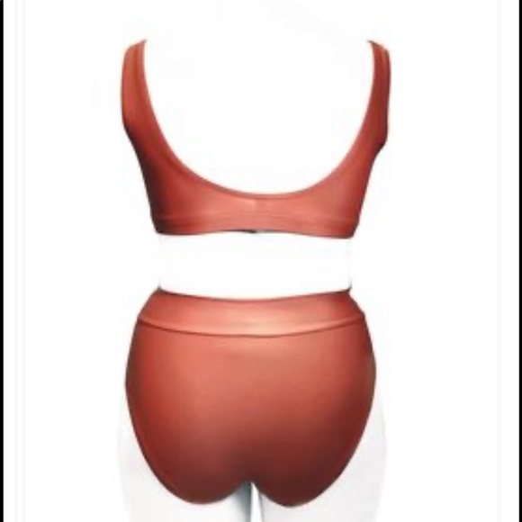 Bathing Belle tank crop style bikini top and high rise bottom, terra colour - Picture 5 of 6